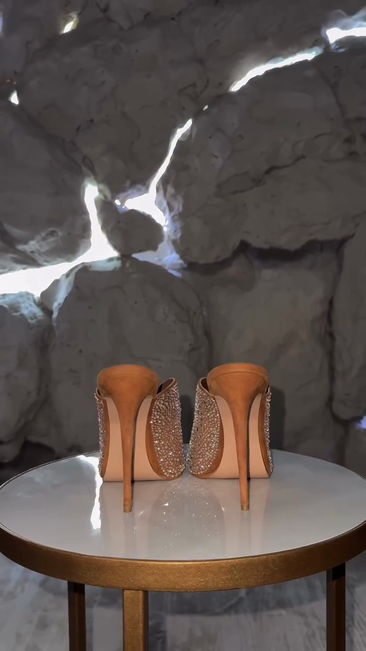 Nude Crystal Sculptural Wedge Slide Sandals