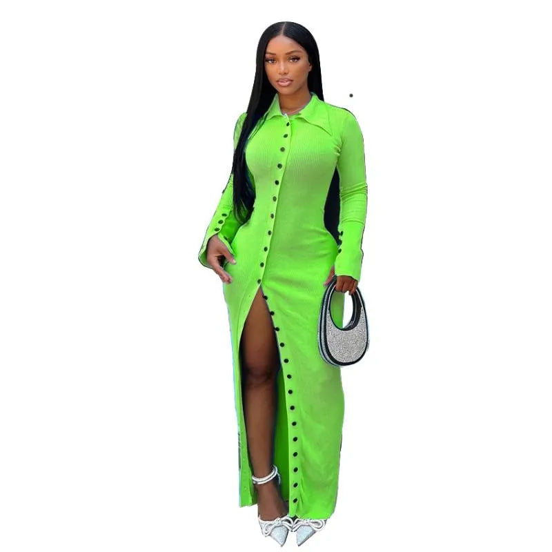 Ribbed Button-Front Shirt Dress