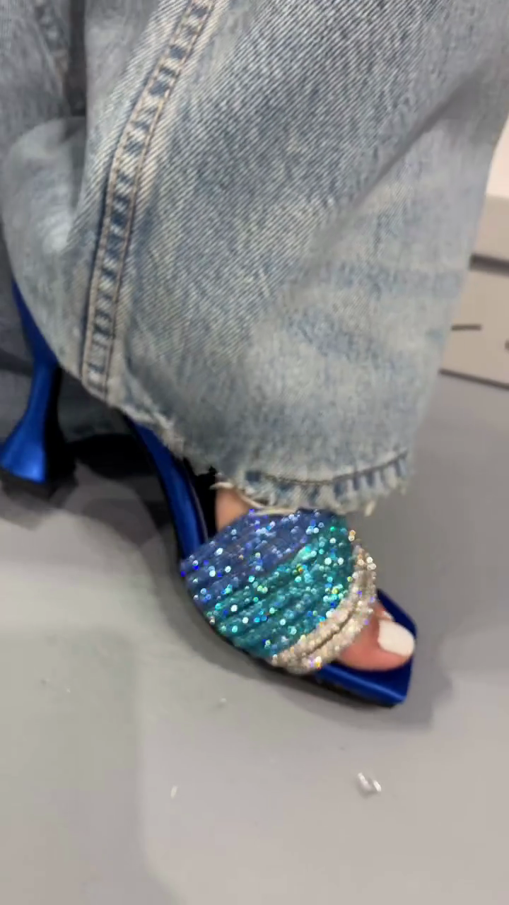 Gradient Crystal Block Heel Mules