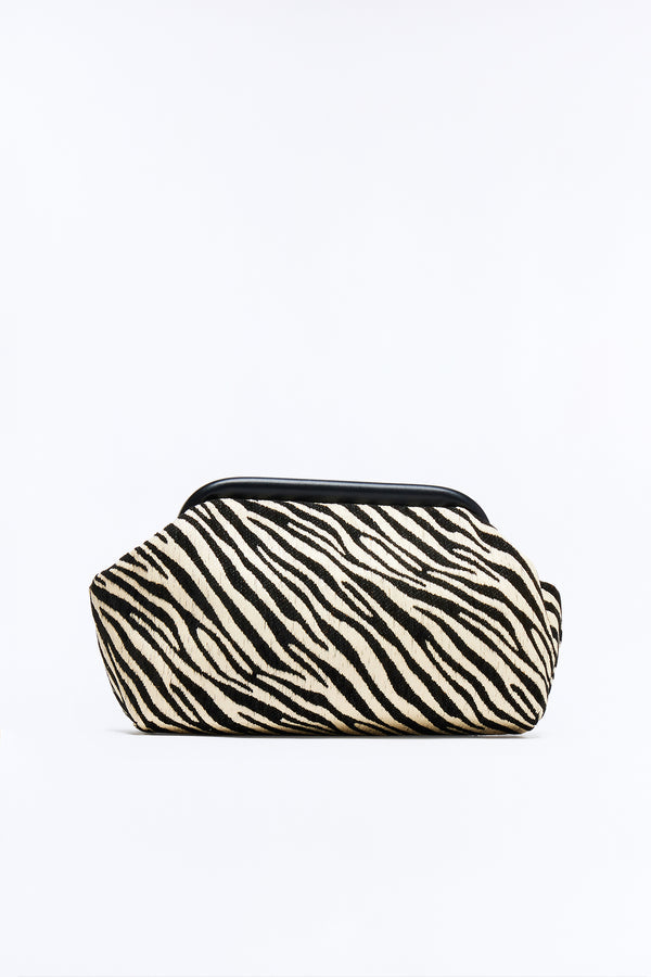 Zebra Print Woven Straw Clutch Bag