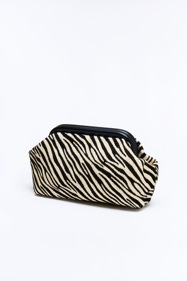 Zebra Print Woven Straw Clutch Bag