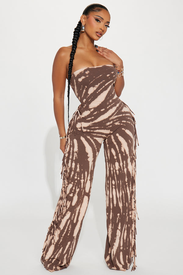 Tie-Dye Fringe Strapless Jumpsuit