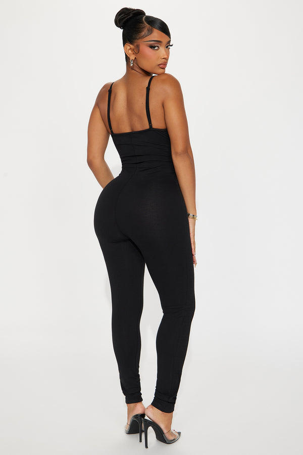 Black Lace-Up Corset Sleeveless Skinny Jumpsuit