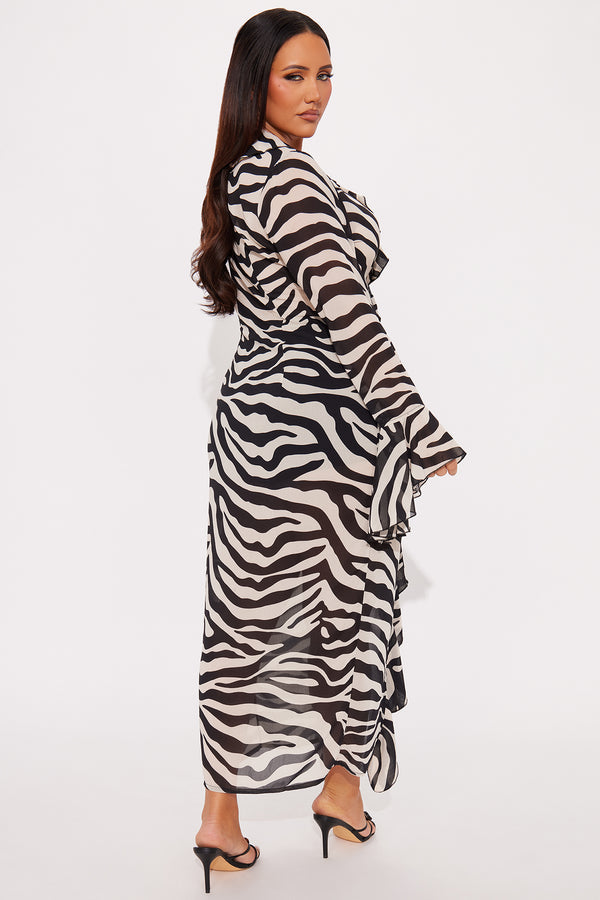 Zebra Print Ruffle Trim Long Sleeve Top