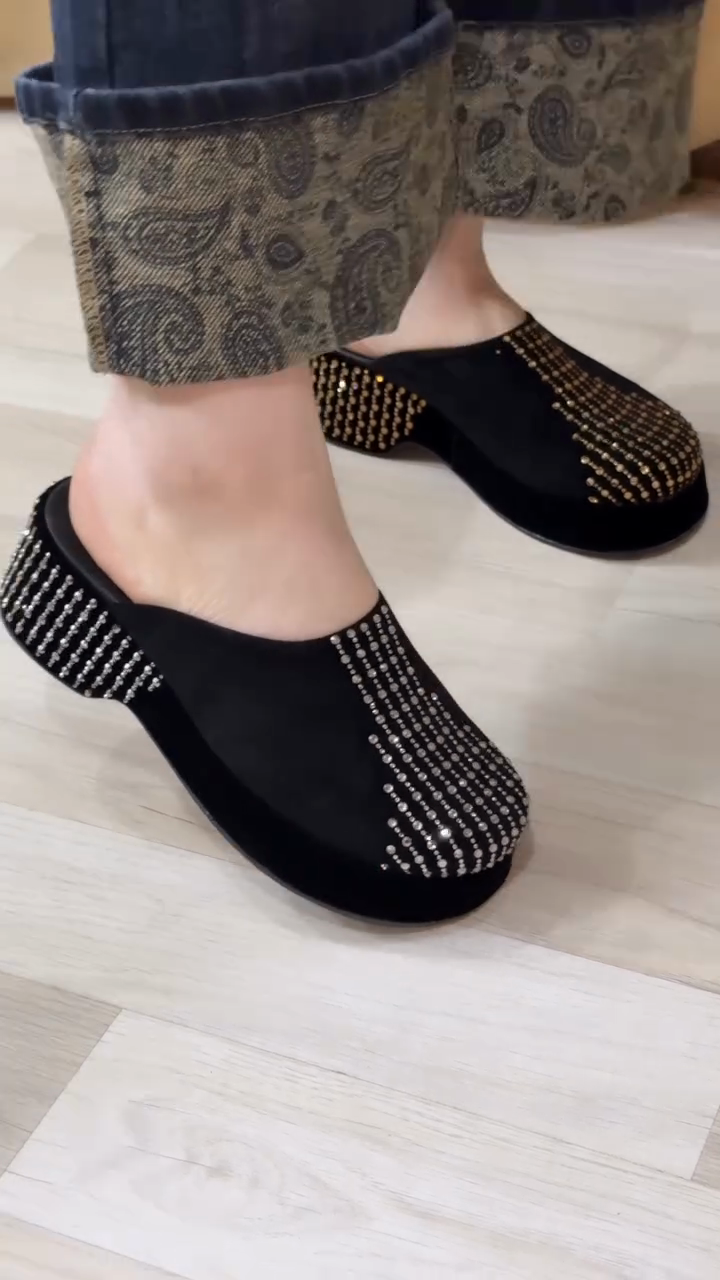 Black Rhinestone-Embellished Loafers