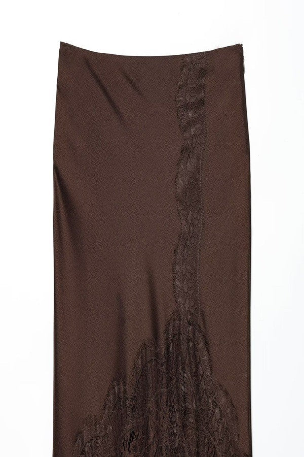 Brown Lace Panel Maxi Skirt
