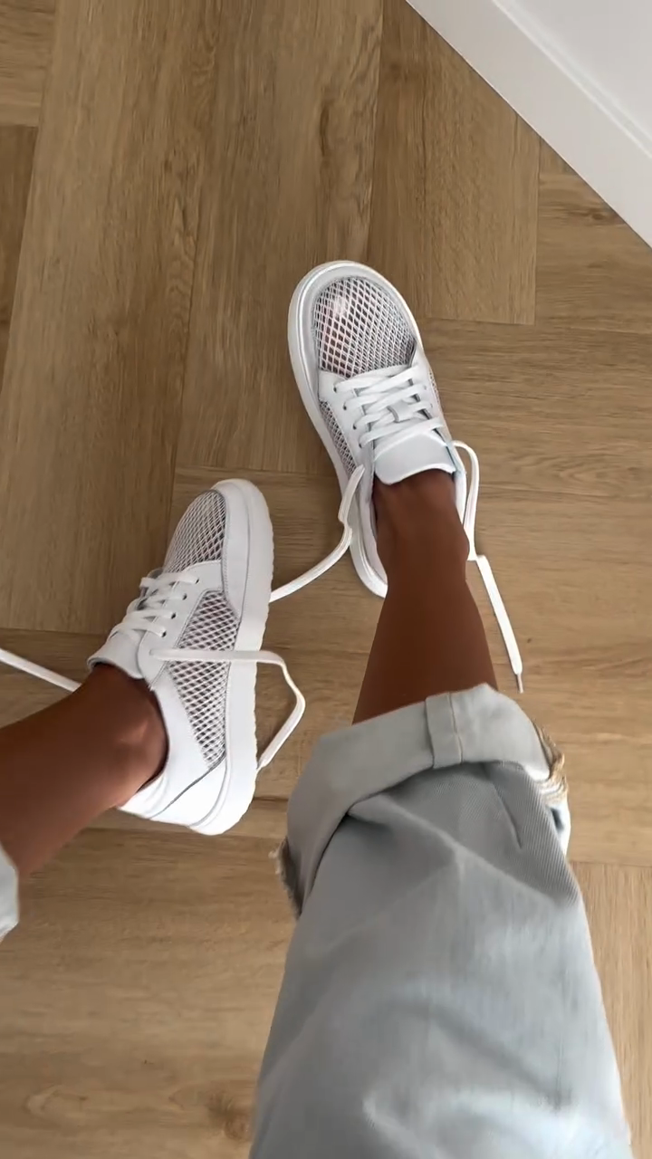 White Mesh Low-Top Sneakers