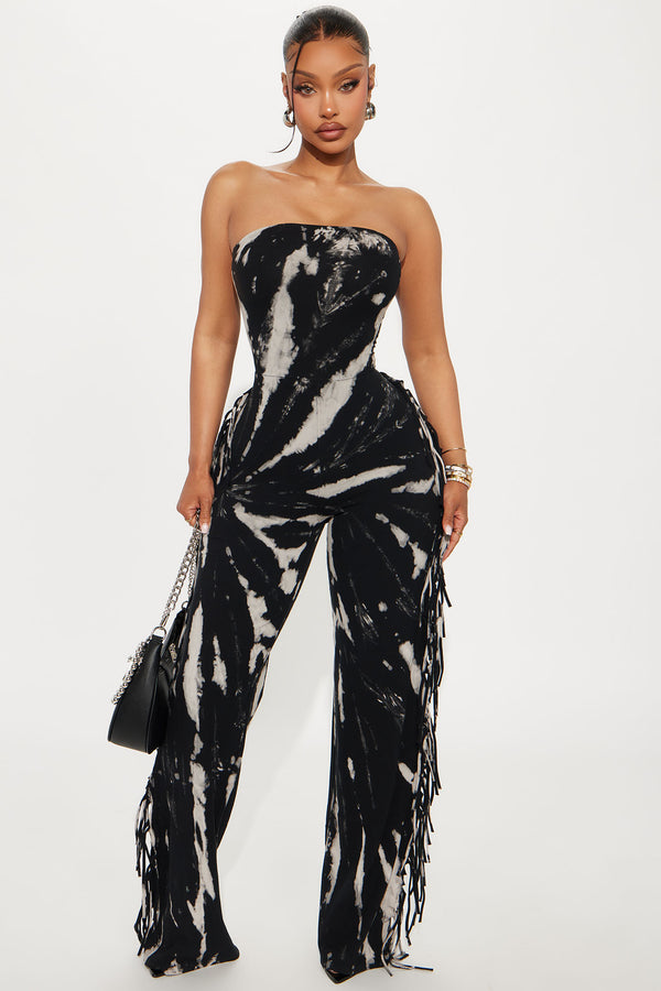 Tie-Dye Fringe Strapless Jumpsuit
