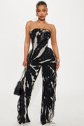Tie-Dye Fringe Strapless Jumpsuit