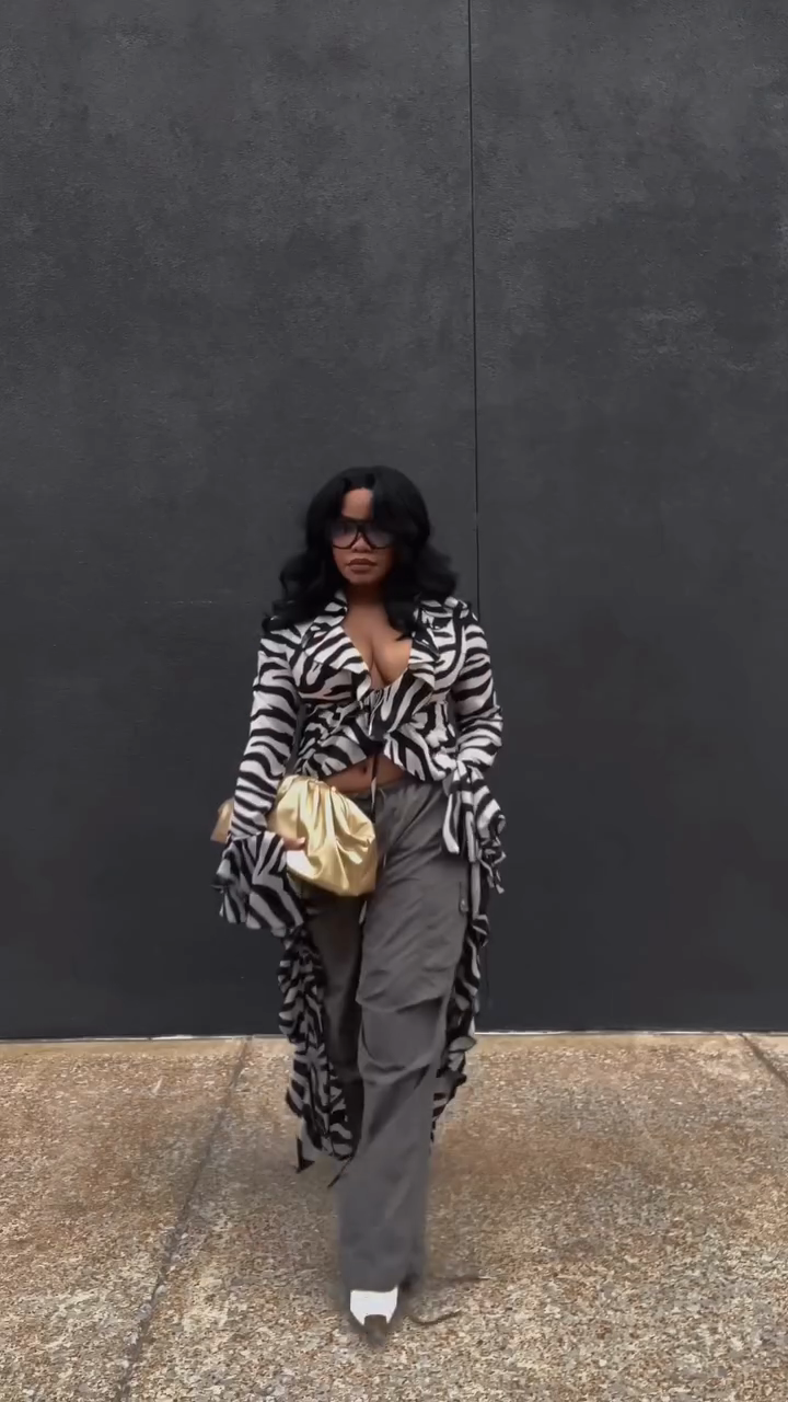 Zebra Print Ruffle Trim Long Sleeve Top
