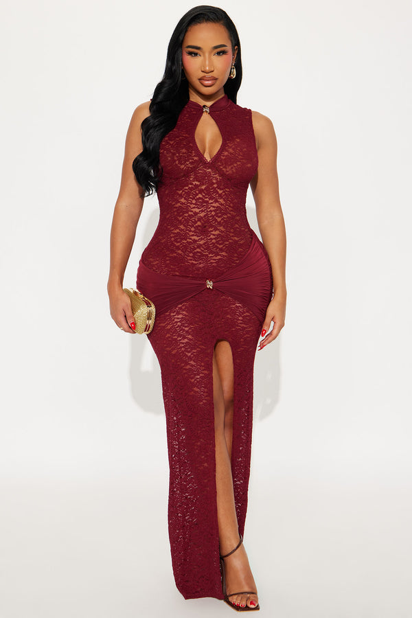 Burgundy Lace Keyhole Maxi Dress