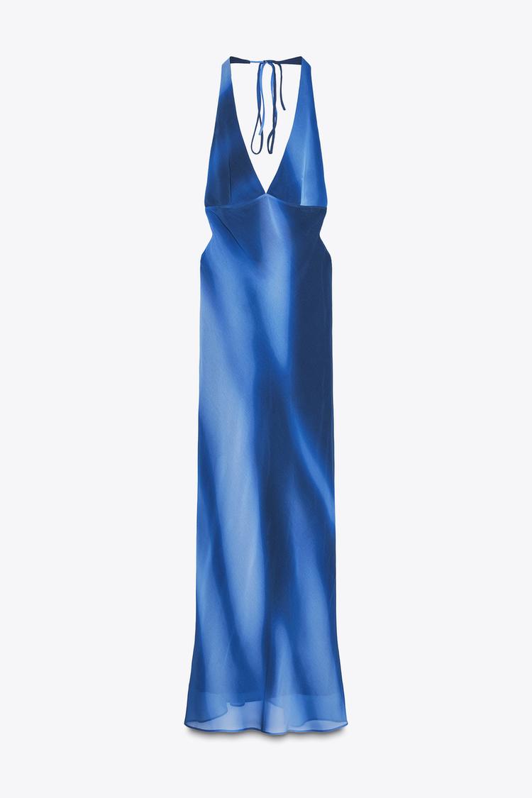 Royal Blue Satin Halter Maxi Gown