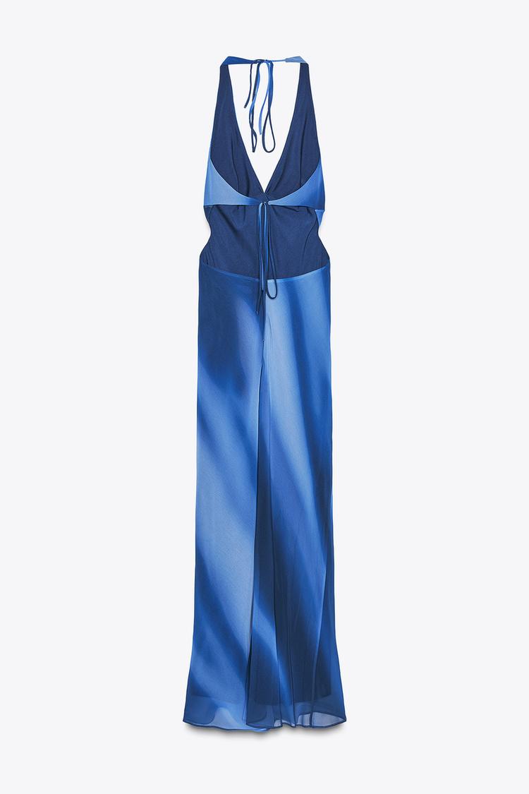 Royal Blue Satin Halter Maxi Gown