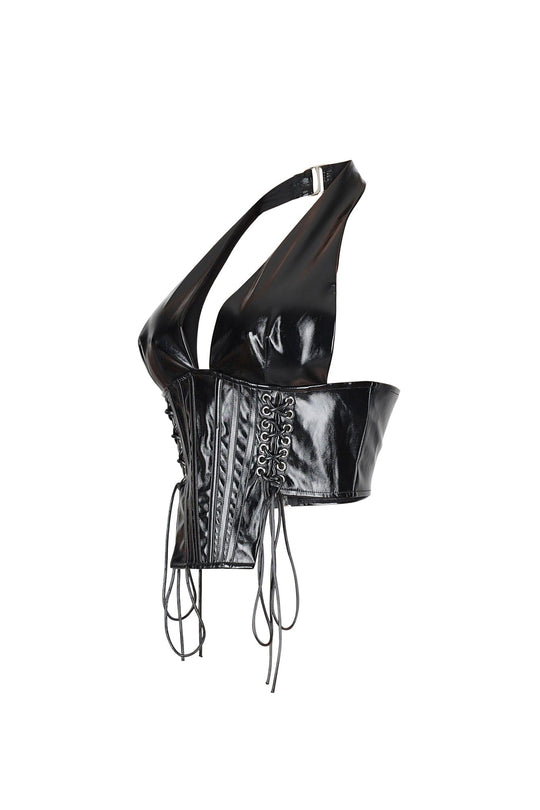 Black Patent Leather Halter Corset Top