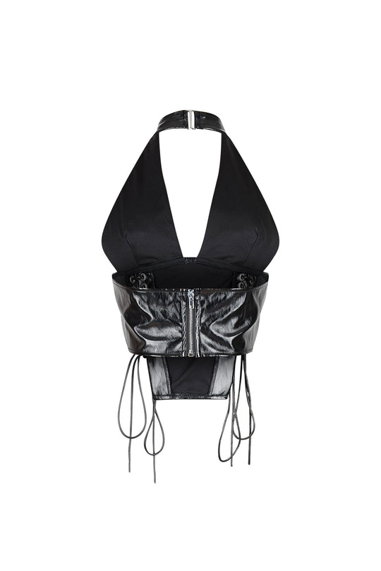 Black Patent Leather Halter Corset Top
