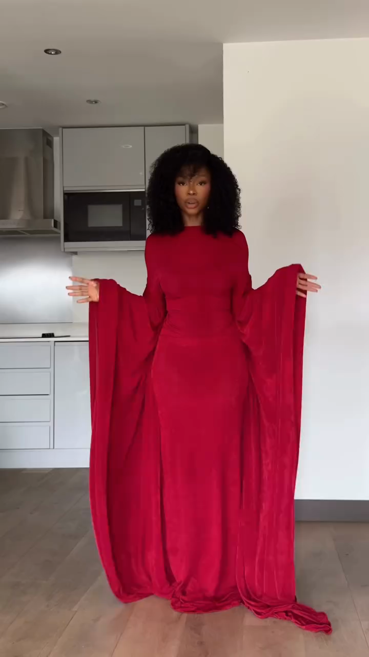 Red Cape Sleeve Maxi Dress