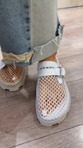Light Gray Mesh Chunky Clogs with Adjustable Buckle