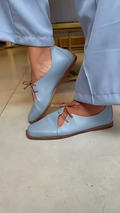 Light Blue Leather Lace-Up Flats