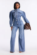 Puffed Sleeve Denim Jumpsuit
