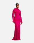 Hot Pink Fringe Trim Knit Maxi Dress