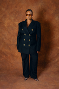 Oversized Gold Button Double-Breasted Blazer