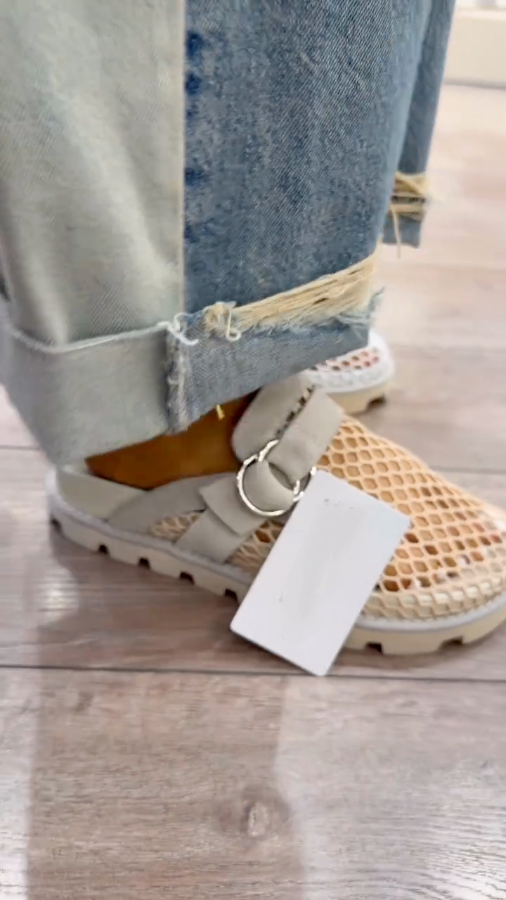 Light Gray Mesh Chunky Clogs with Adjustable Buckle