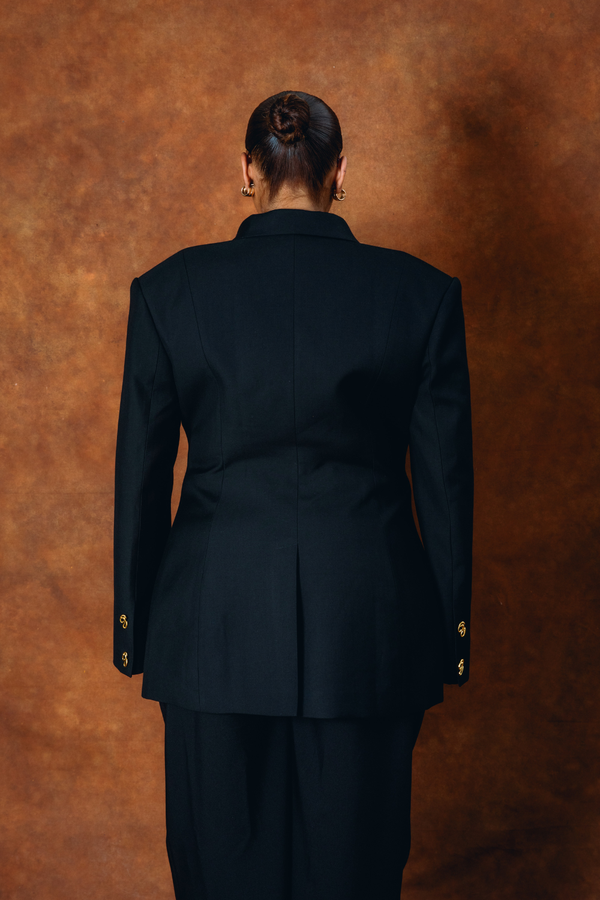 Oversized Gold Button Double-Breasted Blazer