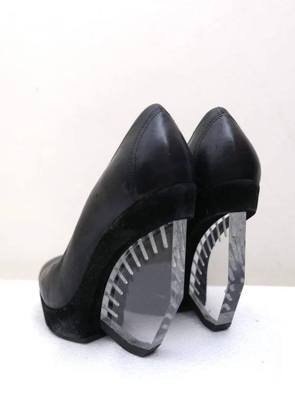 Black Clear Cutout Wedge Pumps