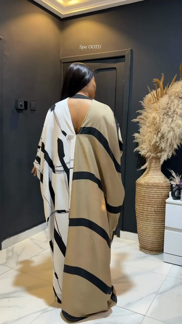 Two-Tone Abstract Print Kaftan Maxi Dress