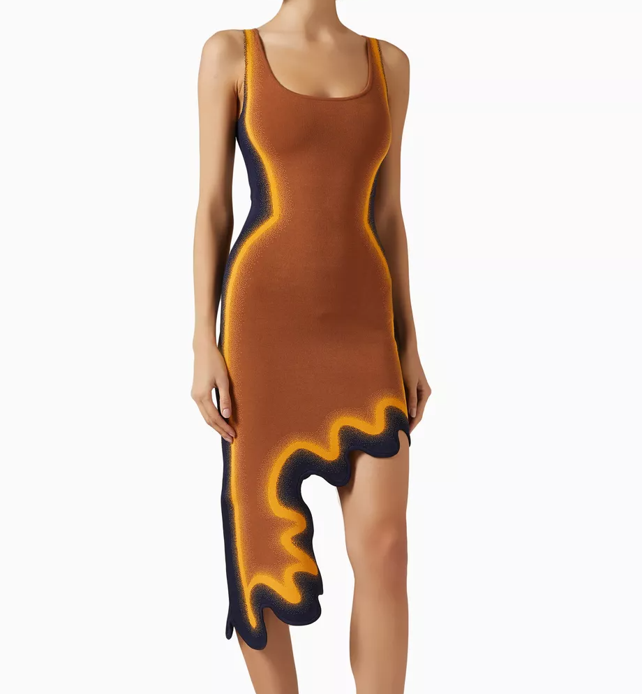 Wavy Asymmetric Knit Dress