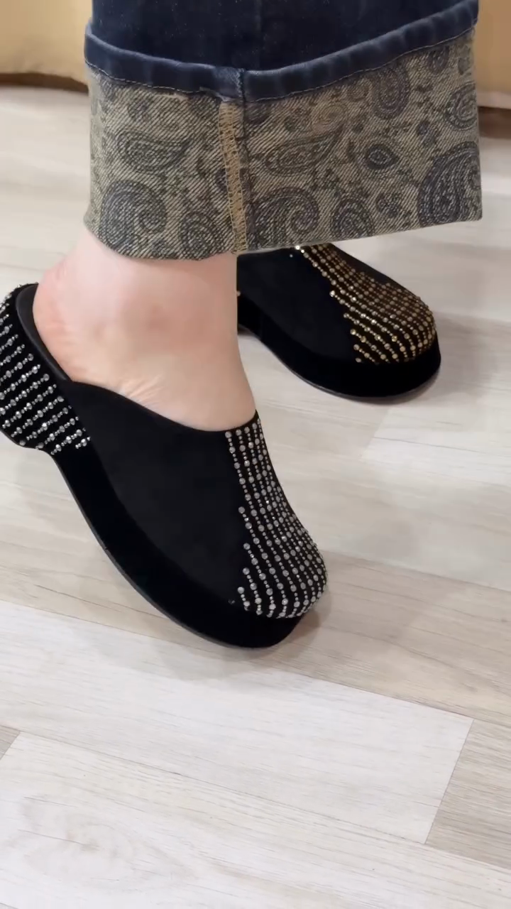 Black Rhinestone-Embellished Loafers