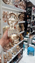 Gold Metallic Pearl & Crystal Embellished Slingback Heels