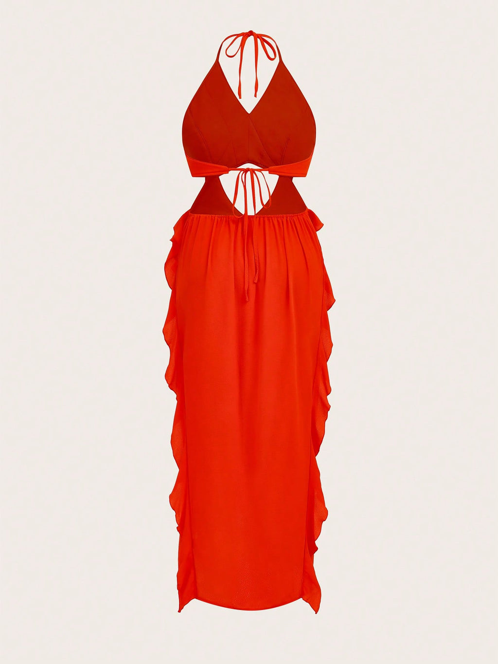 Red Ruffled Halter Maxi Dress