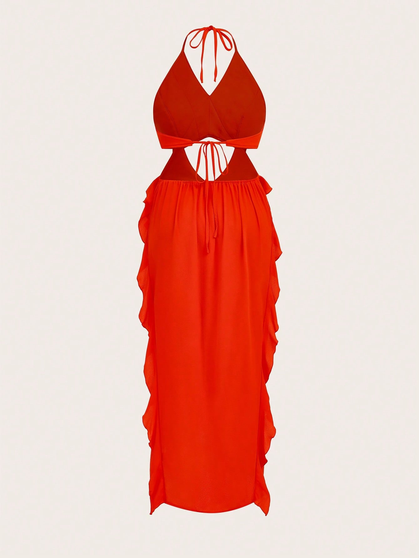 Red Ruffled Halter Maxi Dress