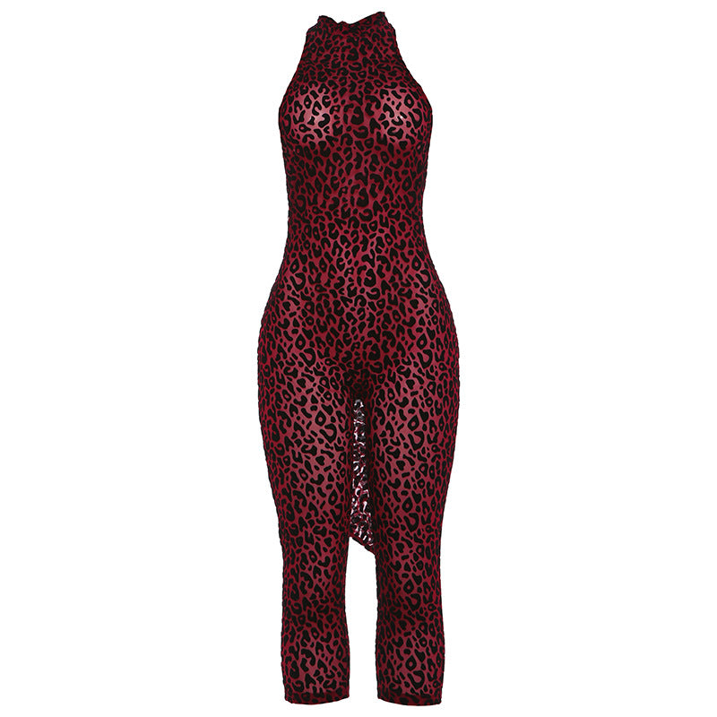 Leopard Print Halter Capri Jumpsuit