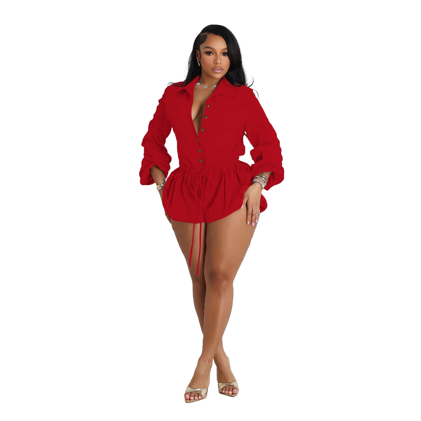 Ruched Sleeve Romper