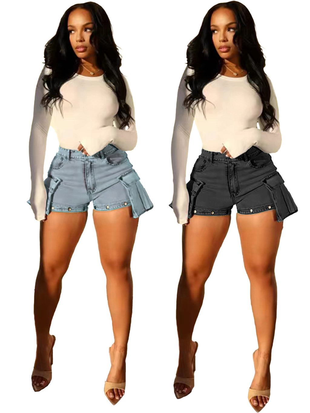 Detachable Cargo Denim Two-Piece Set