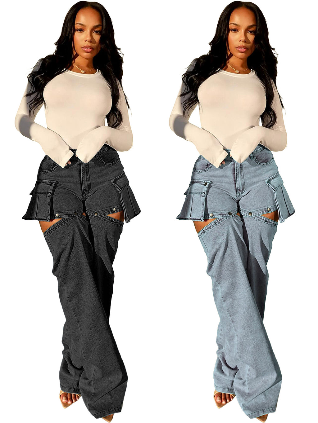 Detachable Cargo Denim Two-Piece Set