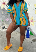 Striped Crochet Knit Two-Piece Short Set