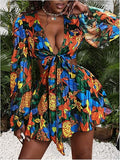 Tropical Print Cutout Mini Dress