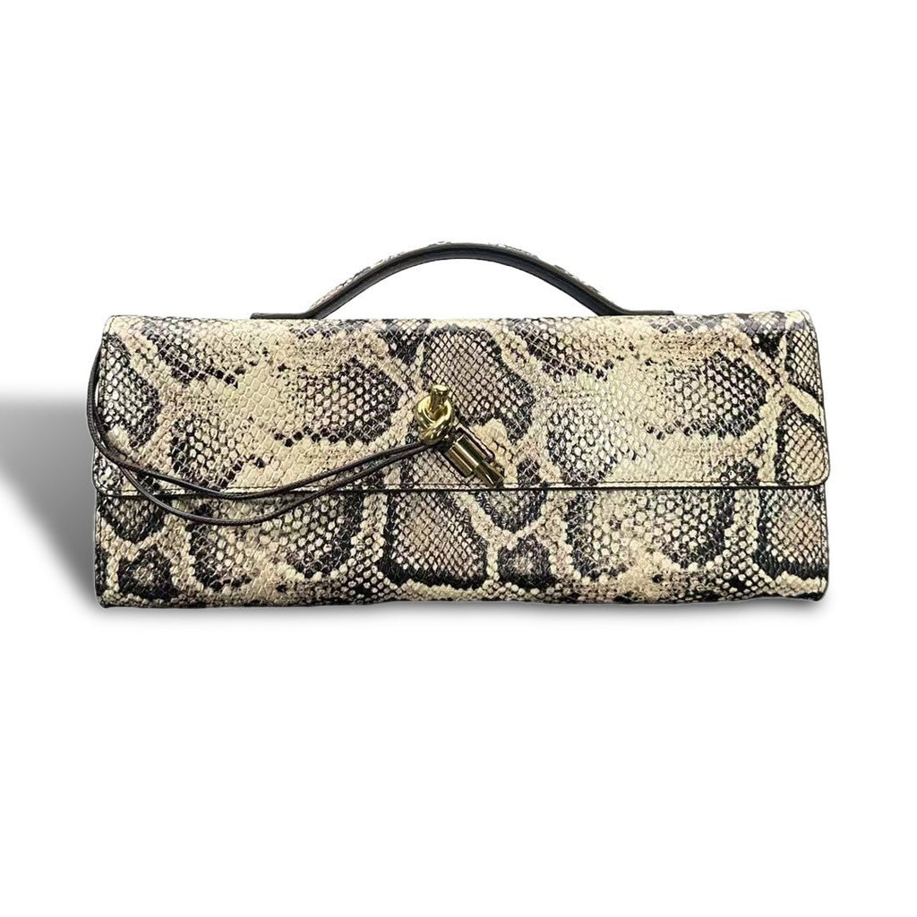 Snake Print Leather Clutch