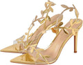 Leaf-Embellished Clear Stiletto Heels