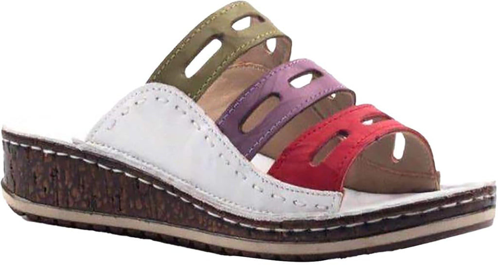 Multicolor Leather Wedge Slide Sandals