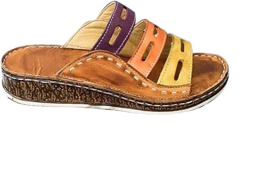 Multicolor Leather Wedge Slide Sandals