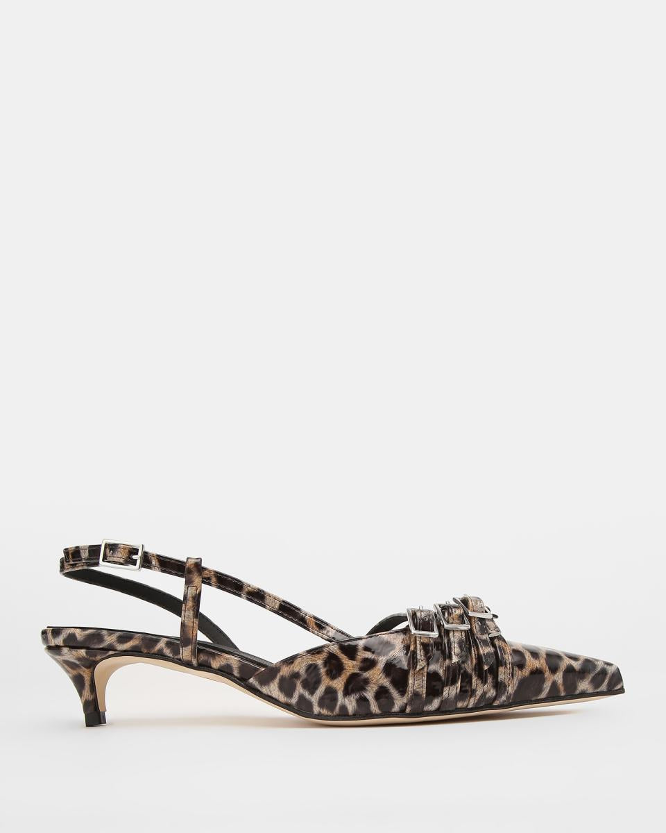 Leopard Print Patent Leather Slingback Kitten Heels