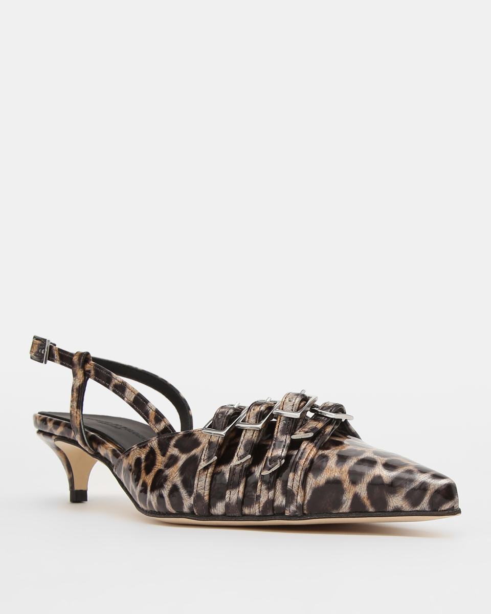 Leopard Print Patent Leather Slingback Kitten Heels
