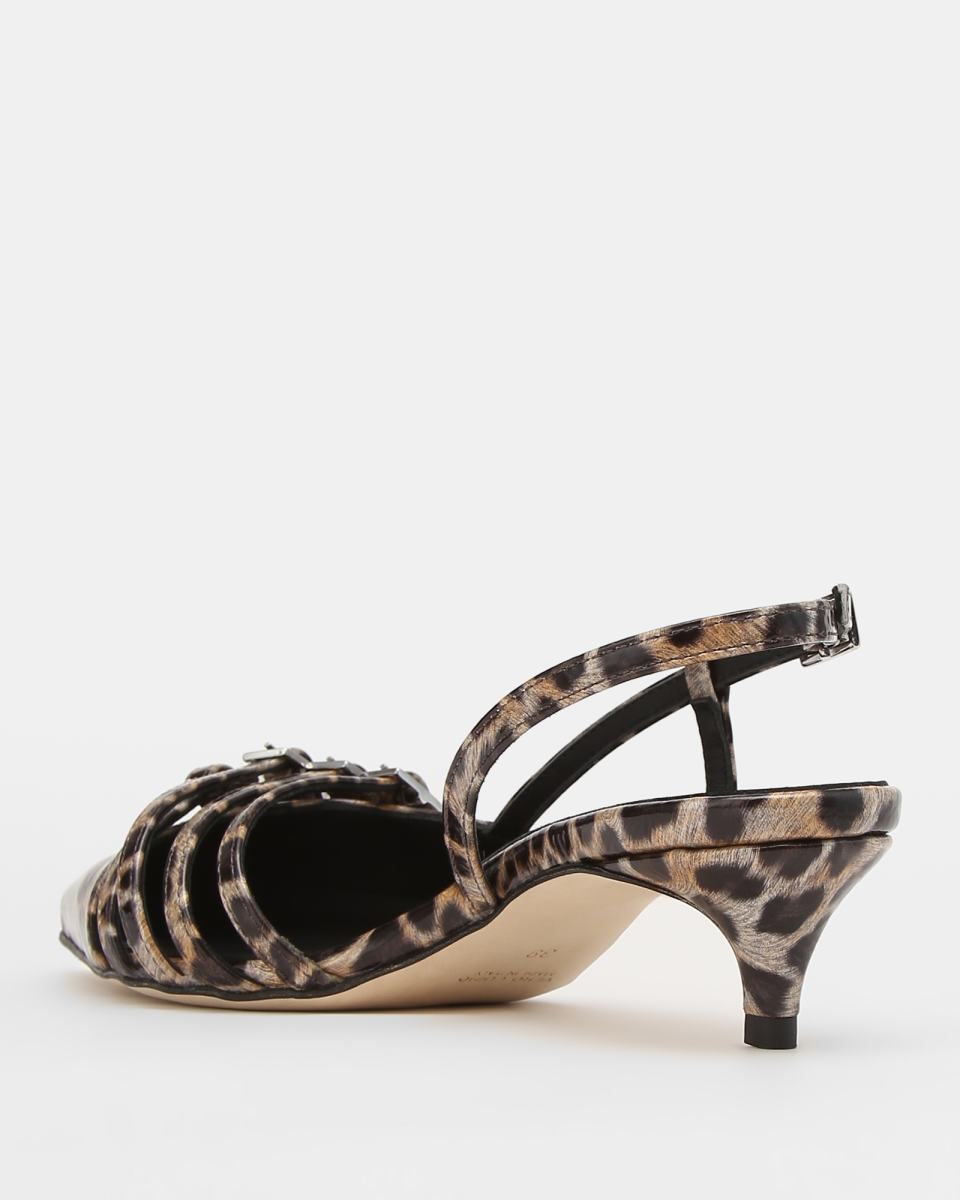 Leopard Print Patent Leather Slingback Kitten Heels