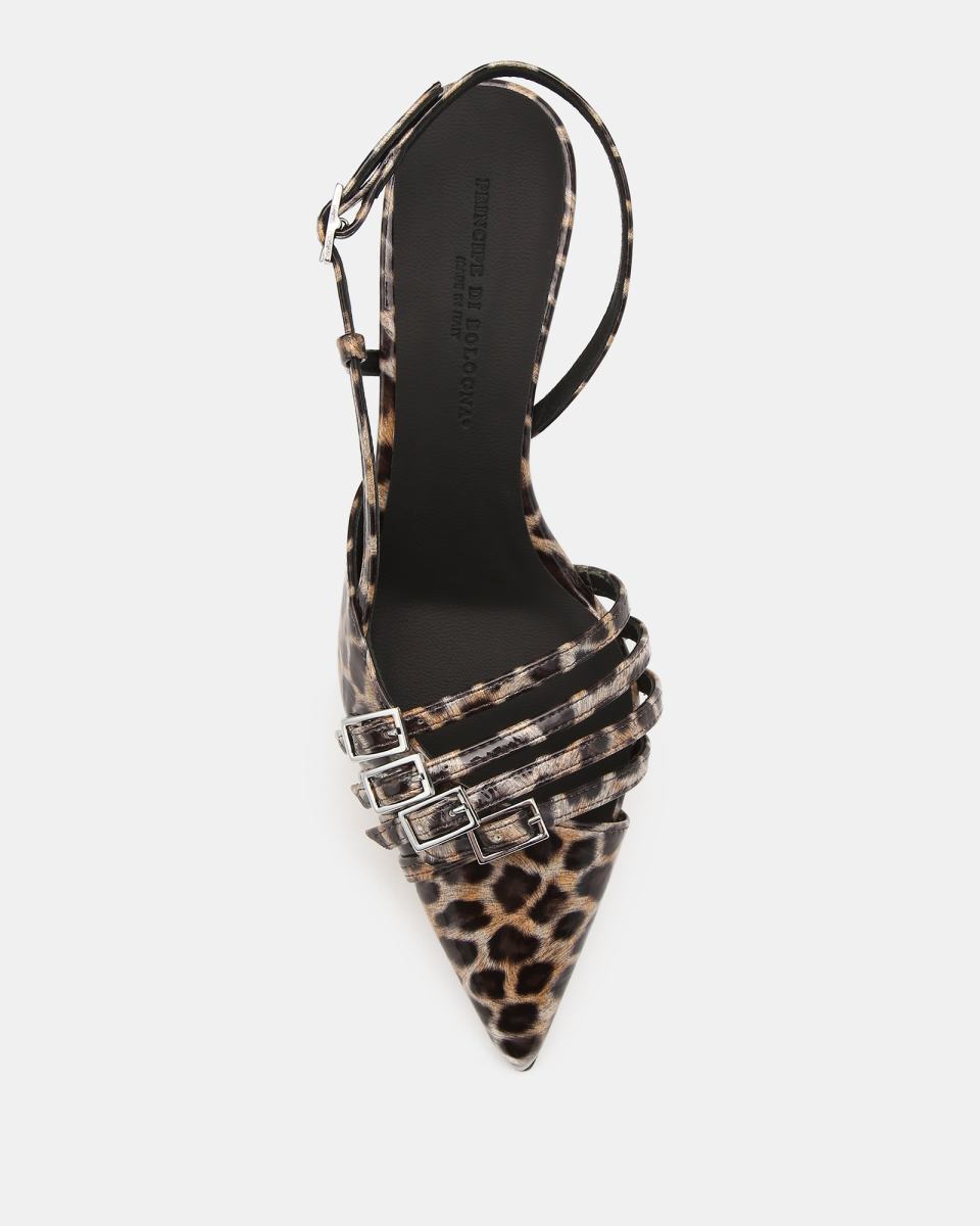 Leopard Print Patent Leather Slingback Kitten Heels