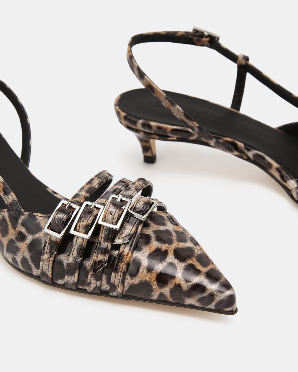 Leopard Print Patent Leather Slingback Kitten Heels