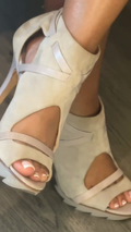 Beige Suede Cutout Platform Stiletto Gladiator Sandals